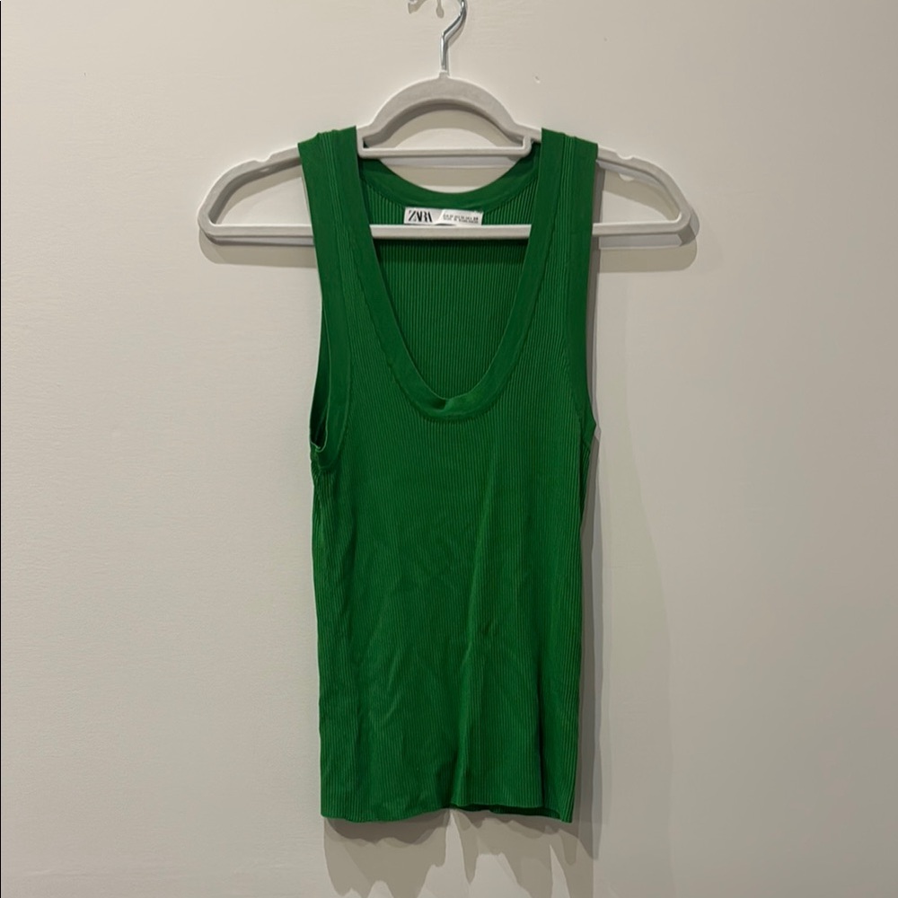 Zara Green Ribbed Tank Top